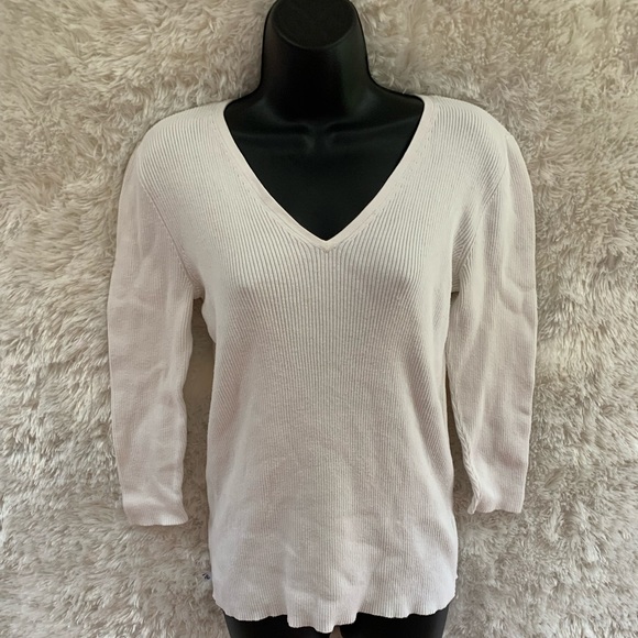 Lauren By Ralph Lauren 100% Cotton White Long Sleeve Ribbed Shirt! - Picture 2 of 6